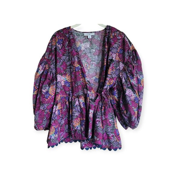 Kika Vargas Scallop Edge Cotton Wrap Blouse Medium - Picture 3 of 10